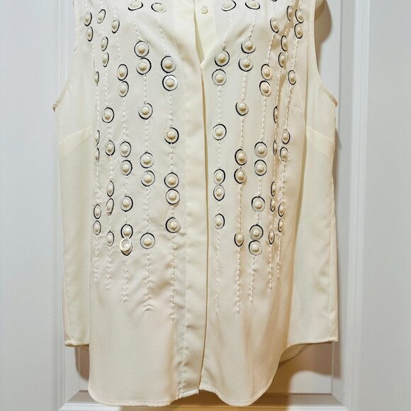 New Ann Taylor White Blouse w/Gem Stone Detail, Sleeveless, Size 12 (NWOT) - Picture 3 of 9